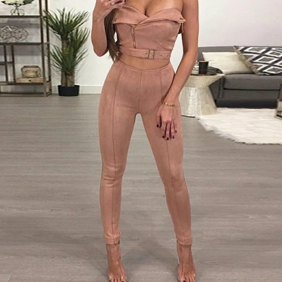 Two Piece Suede Pant Set - Picture 2 of 5